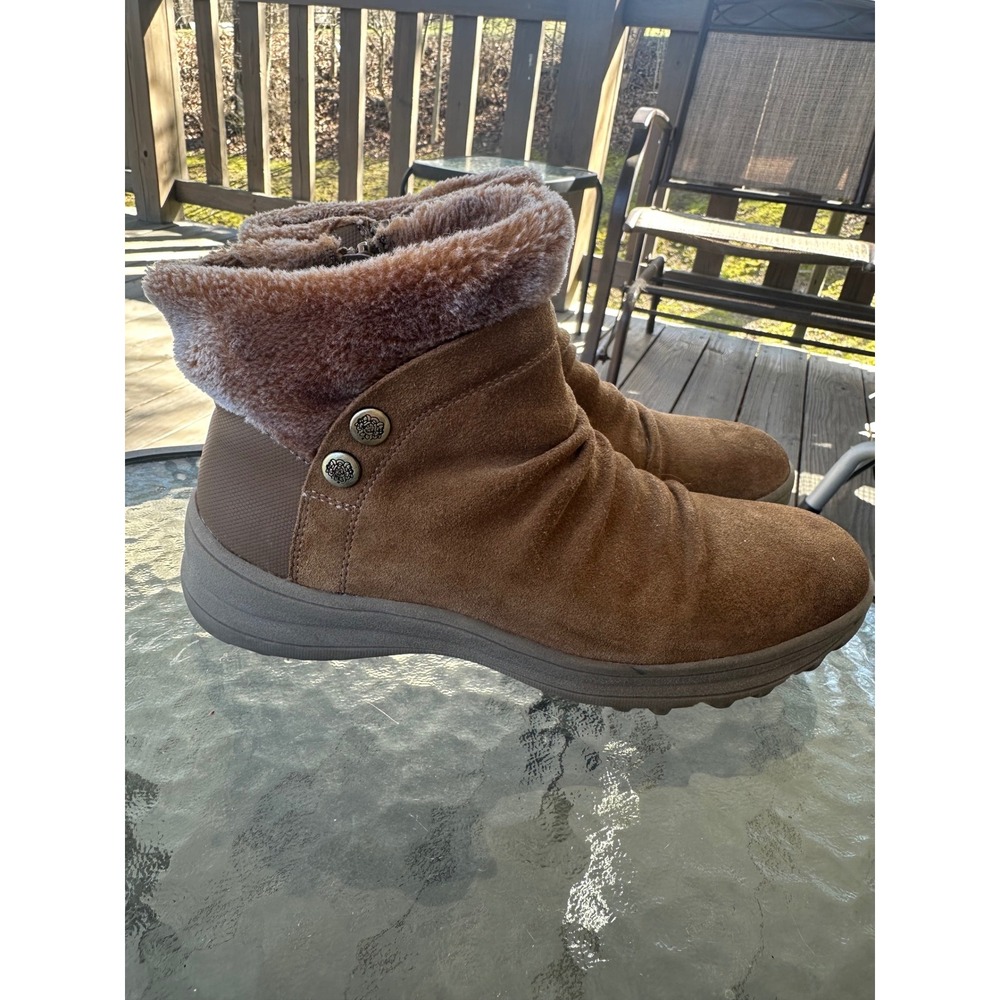 Baretraps Arron‎ Brown Suede Faux Fur  Slouchy Ankle Boots Side Zip Size 7.5M